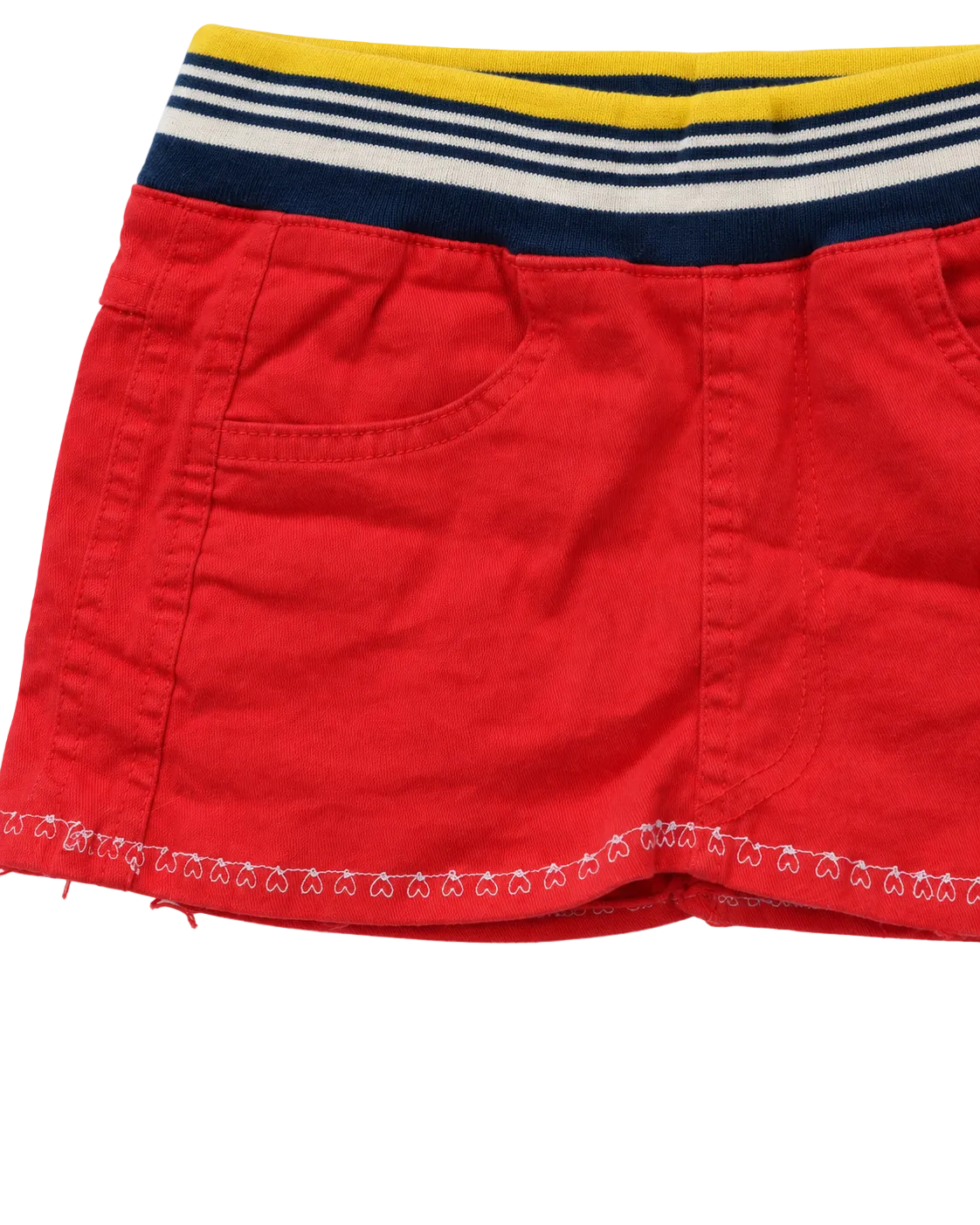 Coral Varsity Shorts - close up of waistband and pocket detail