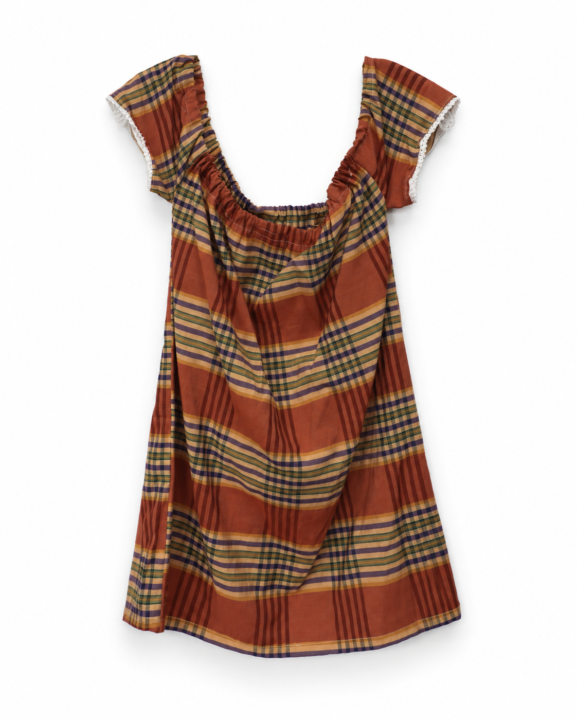 Rust Plaid Mini Dress - back view showing clean plaid