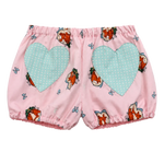 The Foxy Heart Bloomers - back view showing oversized blue polka-dot heart pockets