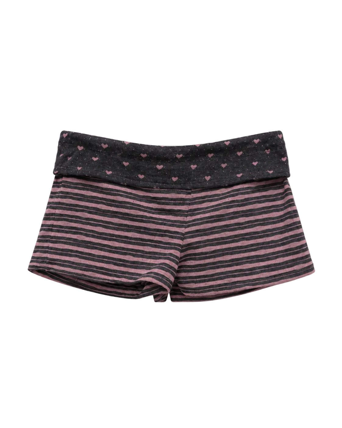 The Heartbeat Stripe Short - front view showing striped body and heart waistband