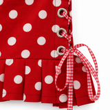 The Meow Mini - close up of metal grommets and red gingham ribbon lacing