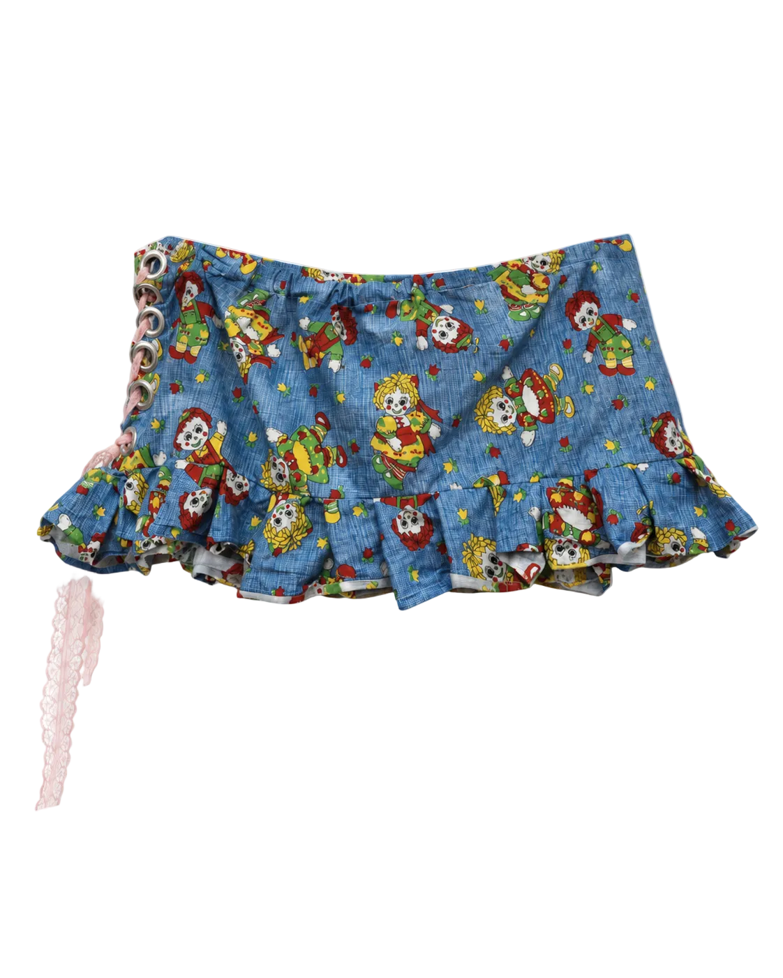 The Rag Doll Ruffle Mini - back view showing ruffled hem and clean print